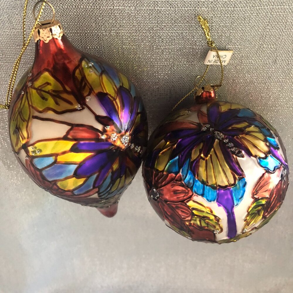 Cloisonne Ornaments Christmas Holiday Multi-colored Butterfly Filigree Vintage